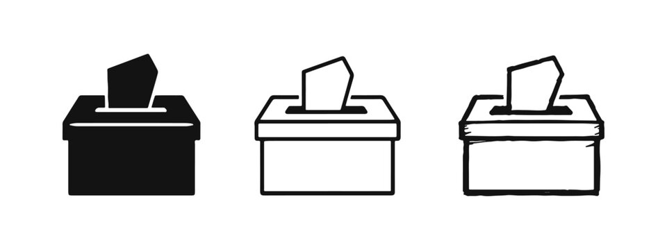 Ballot box election icons set. Voting and democracy symbols for polls, choices, and civic participation in solid, outline, and hand-drawn styles.