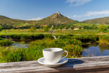 Coffee with mountain view morning