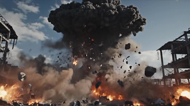 Devastating Explosion in Urban Landscape - A Scene of Destruction and Chaos.