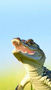 Baby-Krokodil im hellen Fr&uuml;hlingsgras