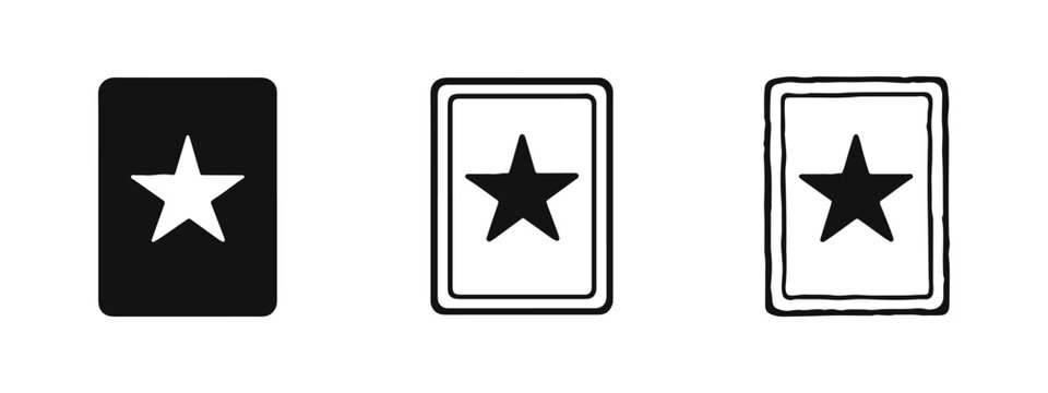 Playing card with star symbol icon set.