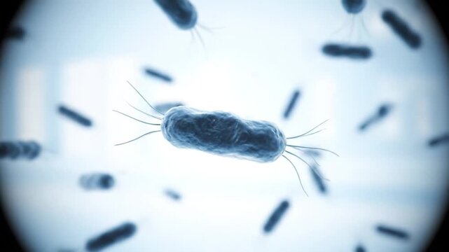 Pathogenic Bacteria Cells Floating Under Microscope Environment. 4K Video	
