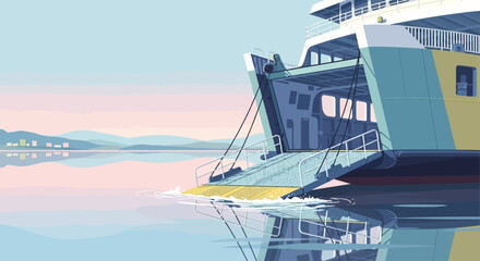 Large Ferry Boat Docked at Harbor. © Derry