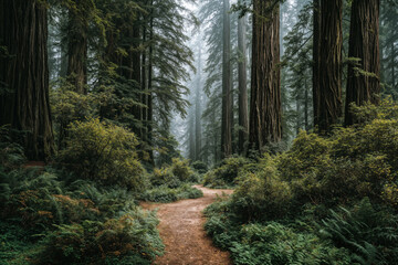 Forest Melody Serene Pathway in Lush Green Woods for Tranquility and