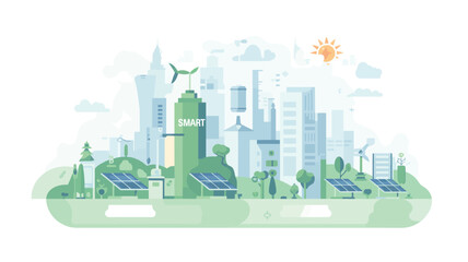 Fototapeta premium Sustainable City with Renewable Energy Sources.
