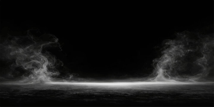 Dark smoky stage background with spotlight and dramatic mist effect