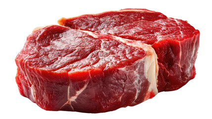 Fototapeta premium Fresh Meat Cut: A close-up shot captures two raw, succulent cuts of beef, showcasing the vibrant red hue and texture of prime meat ready for cooking.