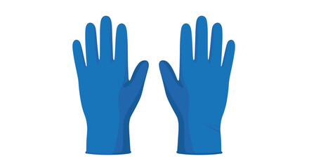 Obraz premium A pair of dark blue disposable gloves with palms facing forward is clearly depicted on a plain white background.