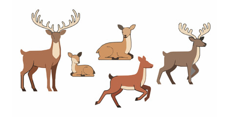 Decorative flat deer and reindeer cartoon character set vector illustration © MdRaisul