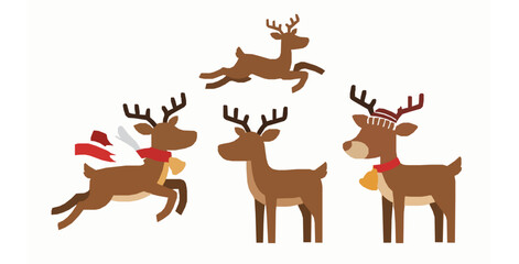 Cartoon reindeer and deer winter character collection flat vector © MdRaisul