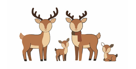 Cute deer and reindeer cartoon character set flat vector illustration © MdRaisul
