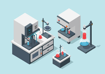 Obraz premium Modern scientific laboratory equipment with beakers and test tubes in a research setting