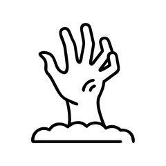 Obraz premium Creepy outline icon of a zombie hand rising from the ground, perfect for Halloween, horror, or undead themes and spooky designs.