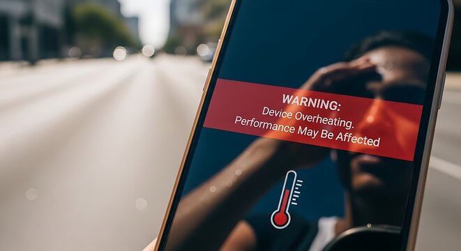 Smartphone overheating warning message on screen