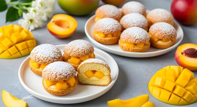 Mango filled donuts with powdered sugar