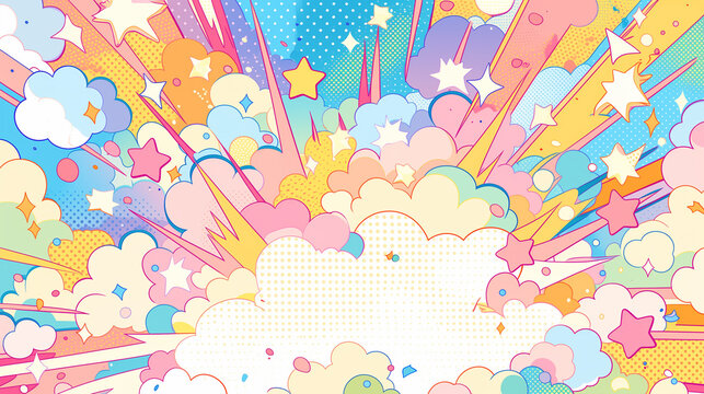 パステルカラーのポップアート風コミック爆発背景
