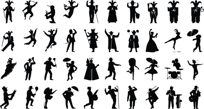 Mardi Gras Silhouette Icon Collection Mardi Gras Typography Silhouette Icon Set