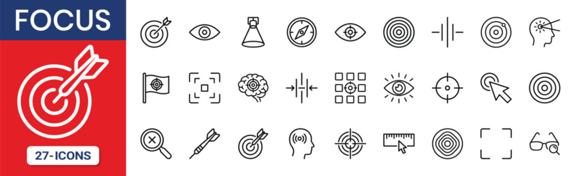 Focus Thin Line Icon Set Monoline Outline Style