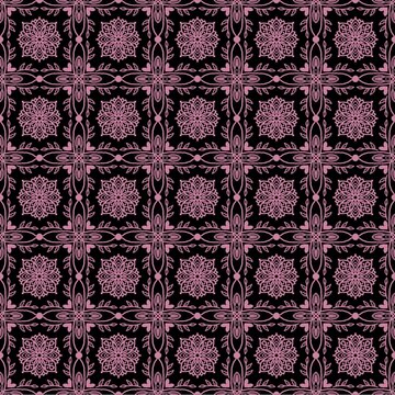 Seamless pattern with flowers pattern damask Mongol style black background 