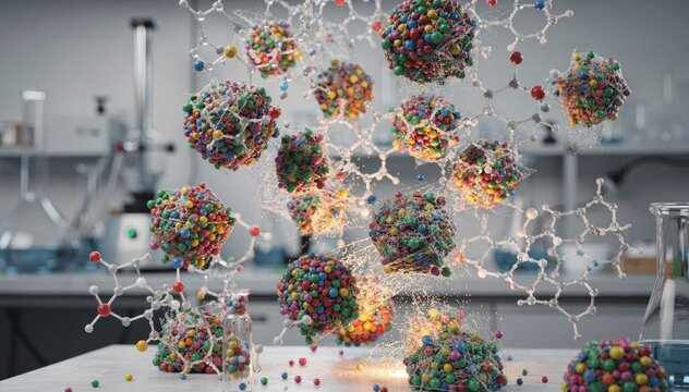 Medium shot of vibrant pigment particles undergoing silane surface treatment enhancing their adhesion and dispersion properties in industrial applications.
