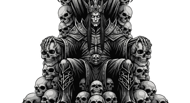 Dark Fantasy King on Skull Throne, Macabre Royalty Portrait