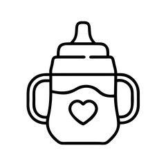 Obraz premium Outline icon of a baby bottle with handles and a heart symbol, signifying feeding or care