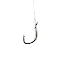 Isolated Shiny Fishing Hook with Line on Black Background