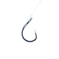 Isolated fishing hook and fishing line on black background