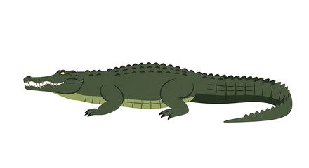 Fototapeta premium Green Crocodile Illustration on White Background.