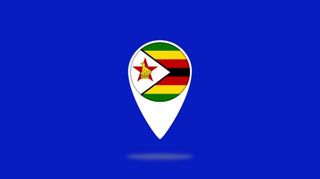 Zimbabwe flag map pin bouncing on a blue background