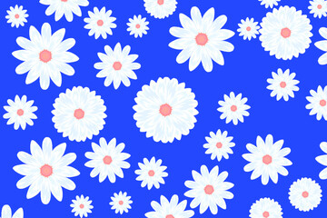 blue background with chamomile flower collection