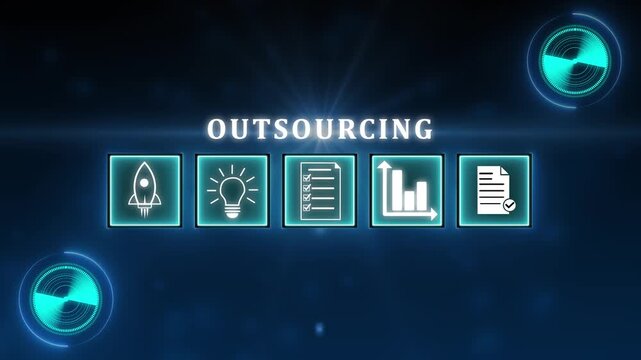 Outsourcing concept, resources and global recruitment. Businessman with outsourcing icon for business working and company.4k video