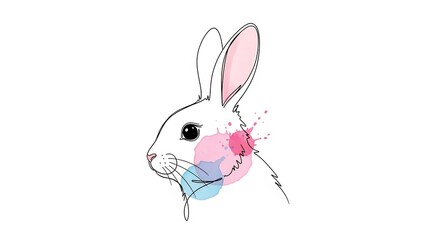 Fototapeta premium Watercolor Splash Rabbit Illustration Minimalist Line Art.