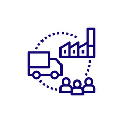 Business logistics with delivery truck and workers isolated on transparent background