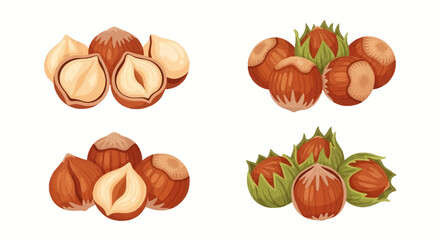 Two piles of almonds one with shells and one without isolated