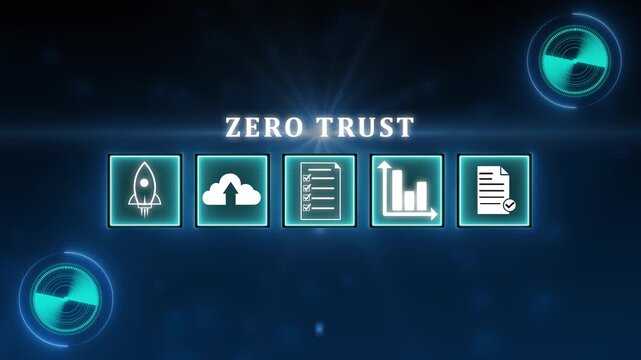Zero trust security concept, Person using computer laptop with zero trust icons on virtual screen for business information security network.4k video