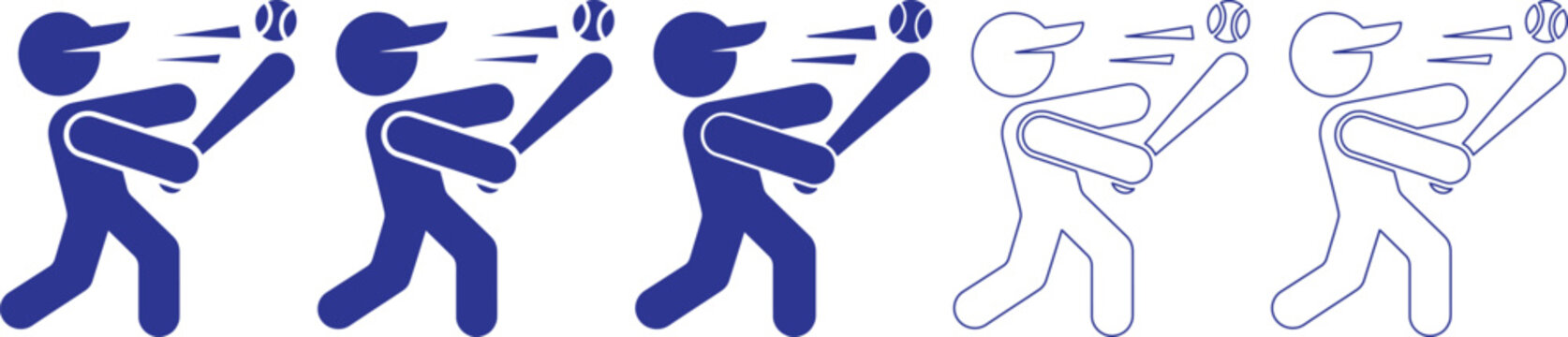 Baseball player hitting a ball with a bat in various dynamic motion poses