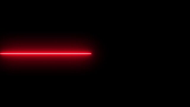 Straight neon lazer line color red black background.Glowing horizontal neon lines streaming across on the screen.