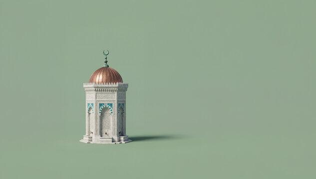 Elegant Ottoman Style Domed Sabil Fountain 3D Render on Soft Green Background