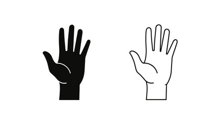Fototapeta premium Two Open Hand Icons, Black Silhouette and Line Art, Human Gesture, Communication, Help, Isolated White Background