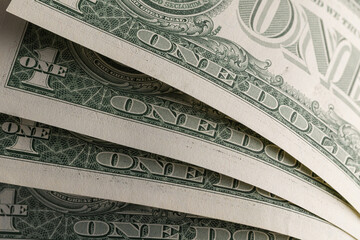 Macro View of Fanned One US Dollar Bills Showing Engraved Texture