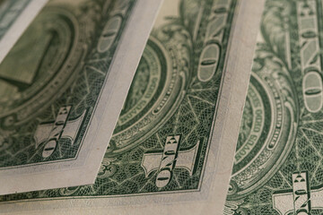 Macro View of Fanned One US Dollar Bills Showing Engraved Texture