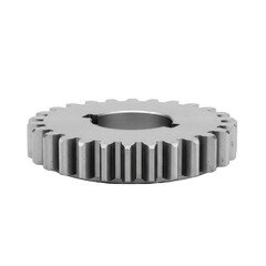 Metal timing gear with internal keyway on black background