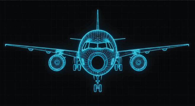 Airplane Blueprint &ndash; Aviation Engineering CAD Technical Drawing of Jet Aircraft