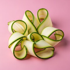 Zucchini Ribbons on Pink - Fresh, Healthy, and Visually Appealing.