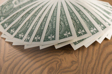 Macro View of Fanned One US Dollar Bills Showing Engraved Texture