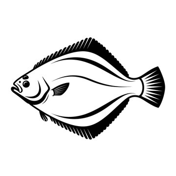 Halibut Fish Illustration, Flatfish Seafood, Marine Life, Vector Art