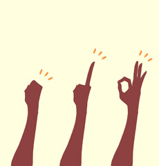 ハンドサイン　握りこぶし　人差し指　OKサイン　シルエット