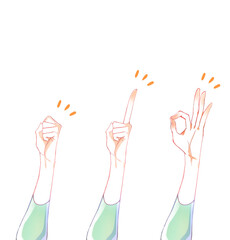 ハンドサイン　握りこぶし　人差し指　OKサイン