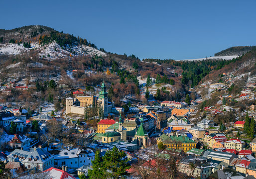 Winter Valley Village In Snowy Mountain Forest Banska Stiavnica Slovakia
